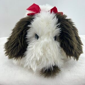 Build A Bear Brown and white floppy puppy with red bow